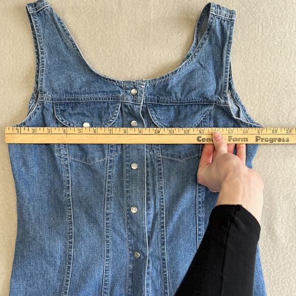 Xhilaration 90s Denim Overall Dress Large Mini Y2K Retro Pearl Snap - Picture 7 of 11